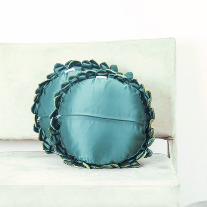 Light Blue Floral Velvet Round Cushion Cover