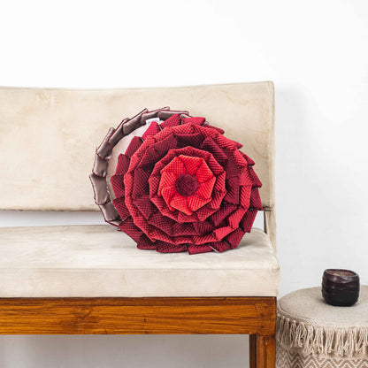 Red Floral Velvet Round Cushion Cover