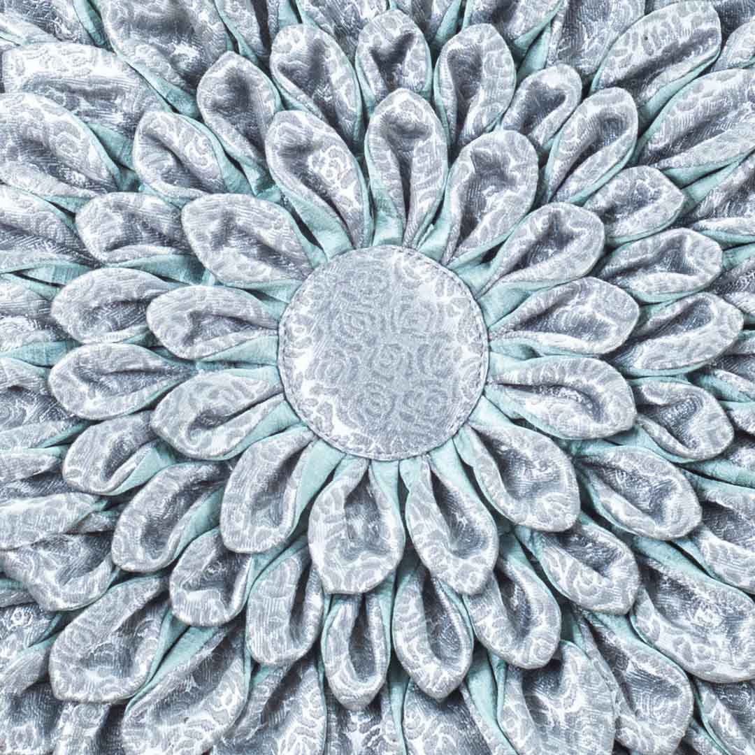 Light Blue Floral Velvet Round Cushion Cover