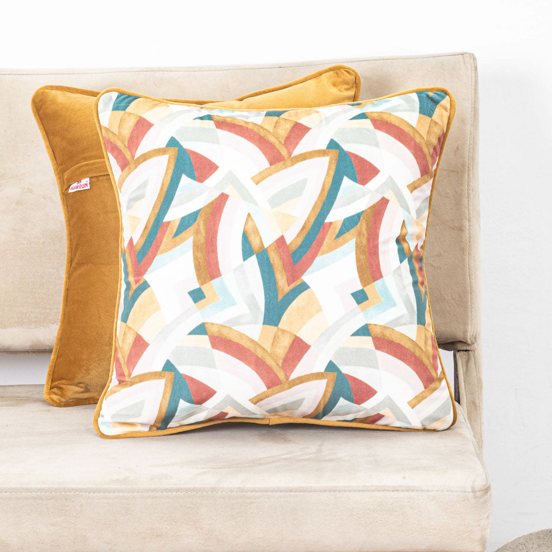 Multicolor Abstract Geometric Velvet Cushion Cover Dgn-21