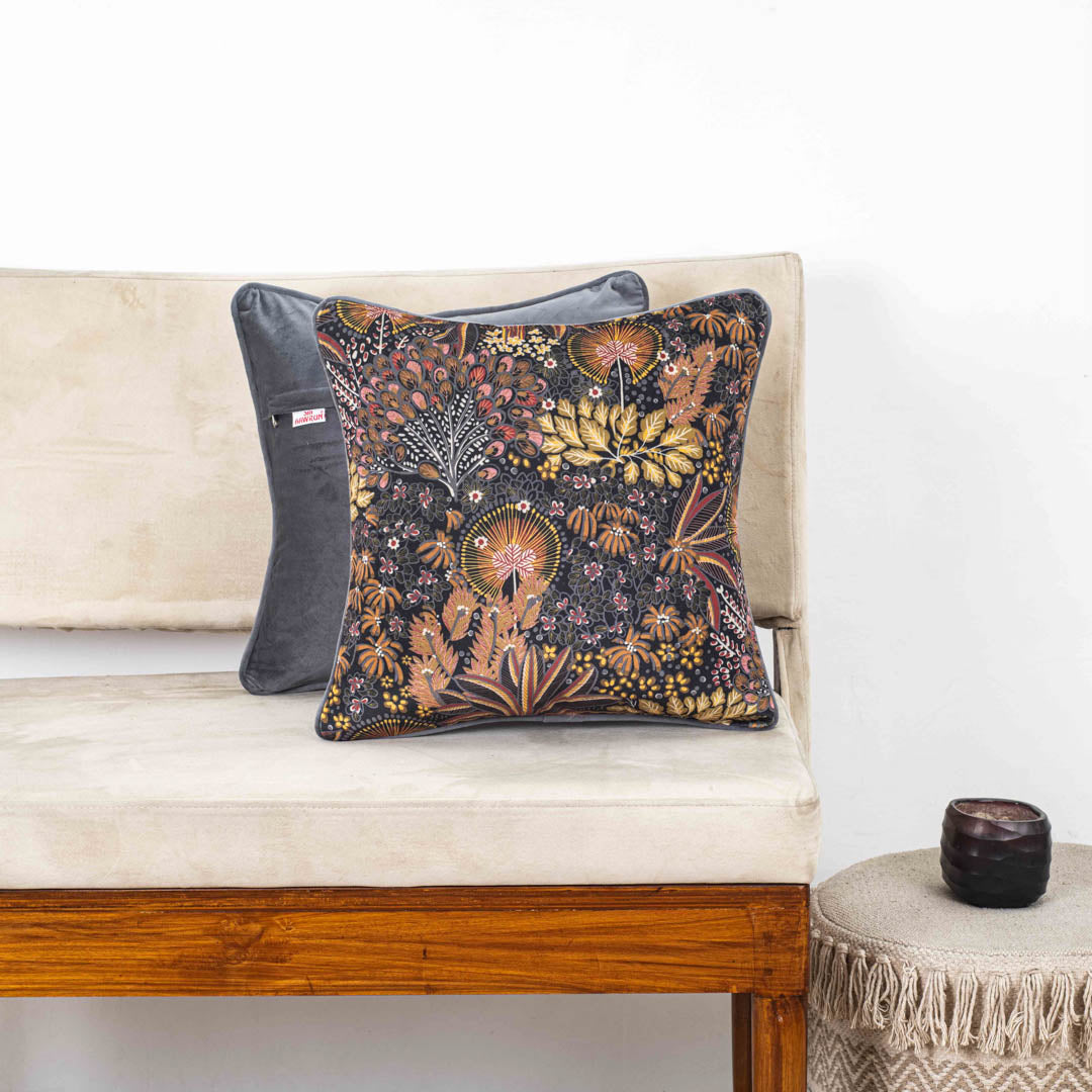 Multicolor Botanical Velvet Cushion Cover Dgn-22