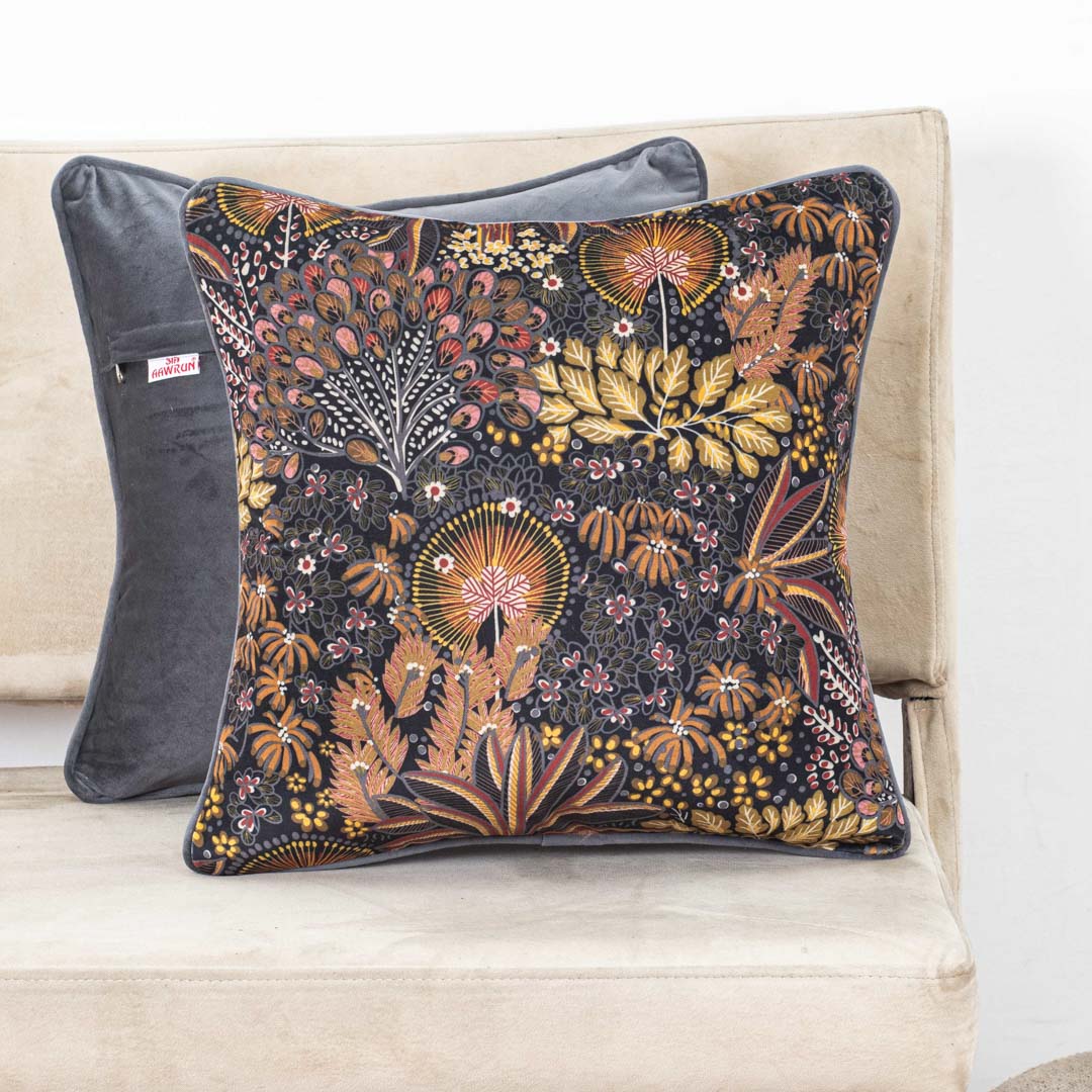 Multicolor Botanical Velvet Cushion Cover Dgn-22