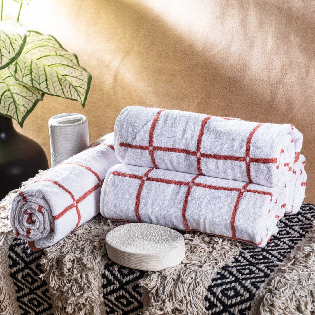 Terracotta Grid Cotton Hand Towel – 50 × 83 cm-SHADE-1