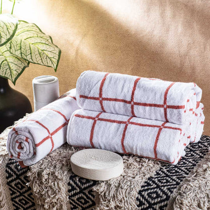 Terracotta Grid Cotton Hand Towel – 50 × 83 cm-SHADE-1