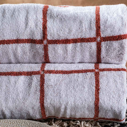 Terracotta Grid Cotton Hand Towel – 50 × 83 cm-SHADE-1