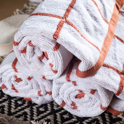 Terracotta Grid Cotton Hand Towel – 50 × 83 cm-SHADE-1