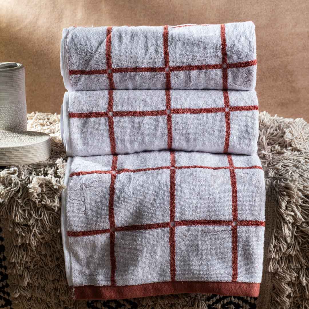 Terracotta Grid Cotton Hand Towel – 50 × 83 cm-SHADE-1