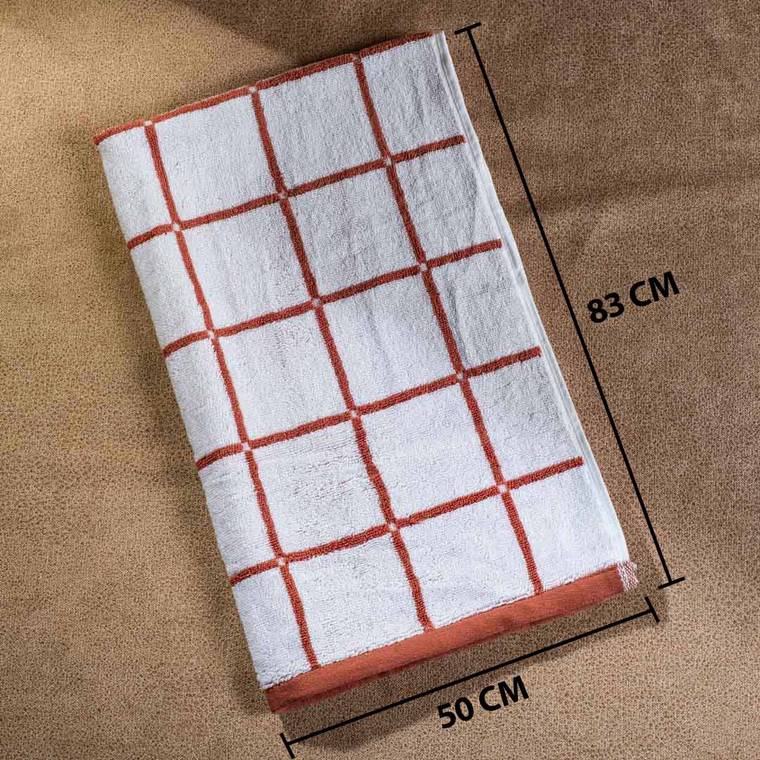 Terracotta Grid Cotton Hand Towel – 50 × 83 cm-SHADE-1