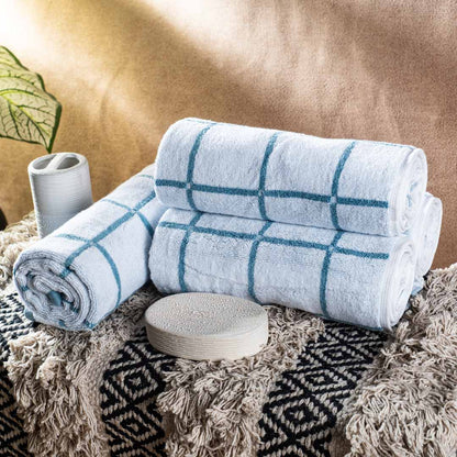 Teal Windowpane Cotton Towel – 50 × 83 cm-SHADE-2