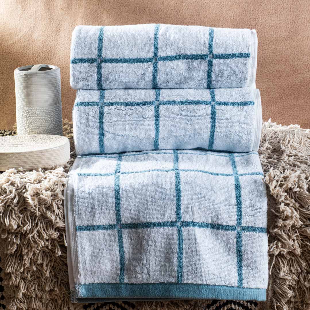 Teal Windowpane Cotton Towel – 50 × 83 cm-SHADE-2