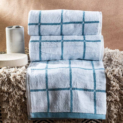 Teal Windowpane Cotton Towel – 50 × 83 cm-SHADE-2