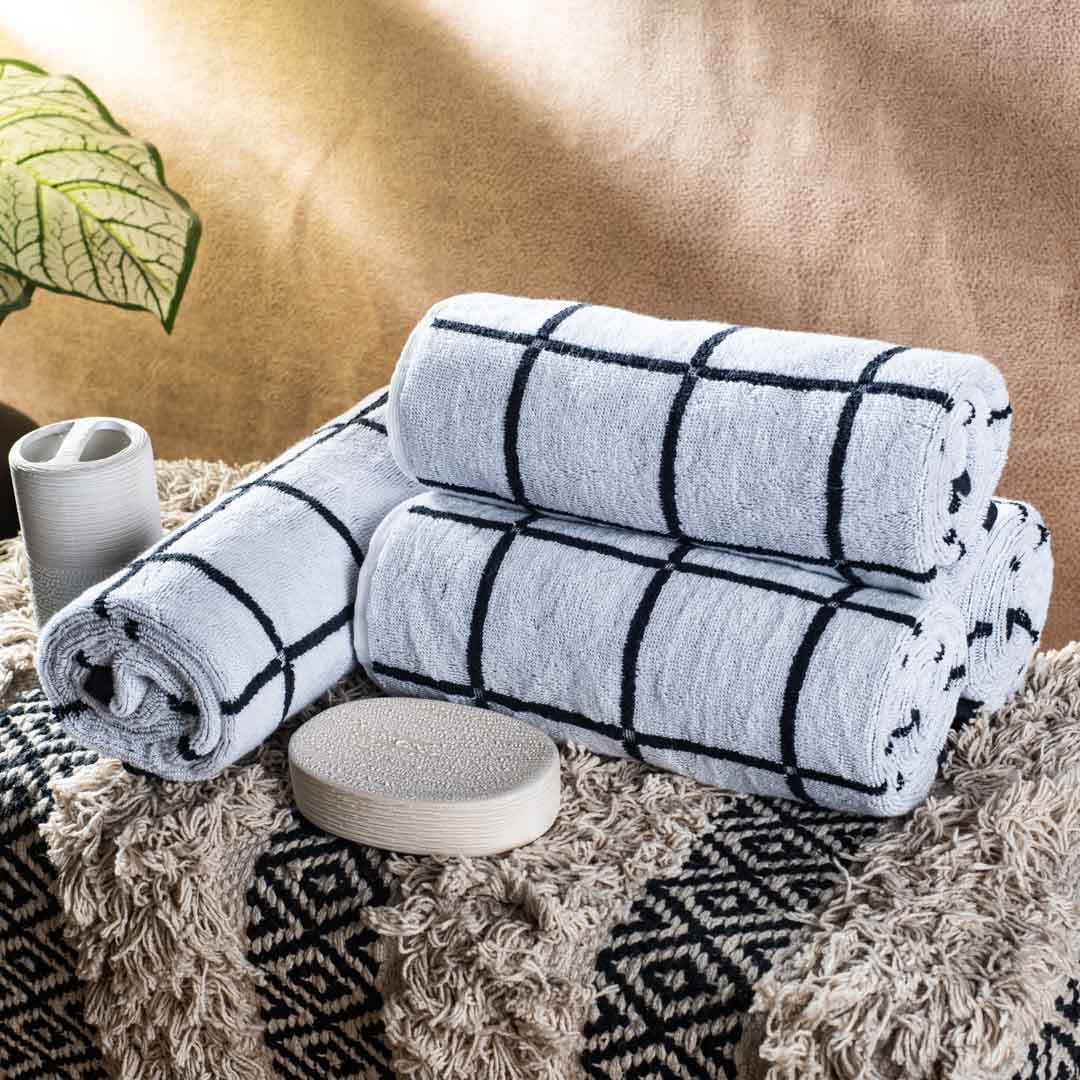 Monochrome Grid Cotton Hand Towel – 50 × 83 cm-SHADE-3