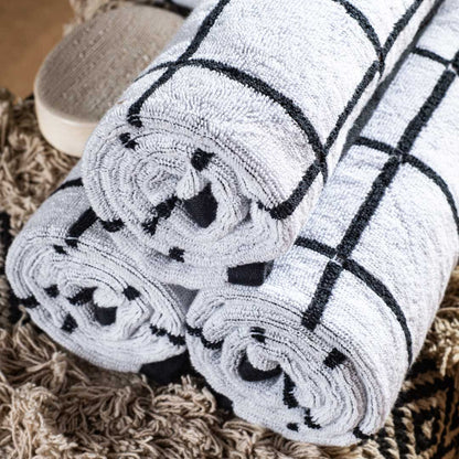 Monochrome Grid Cotton Hand Towel – 50 × 83 cm-SHADE-3
