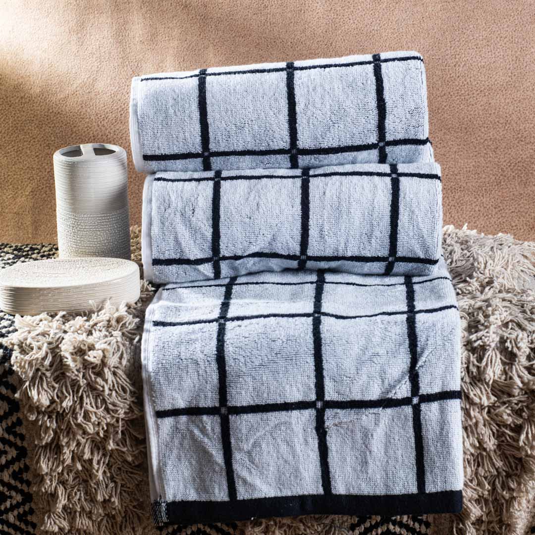 Monochrome Grid Cotton Hand Towel – 50 × 83 cm-SHADE-3