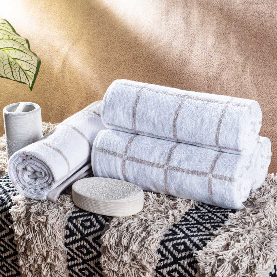 Taupe Check Cotton Hand Towel – 50 × 83 cm-SHADE-4