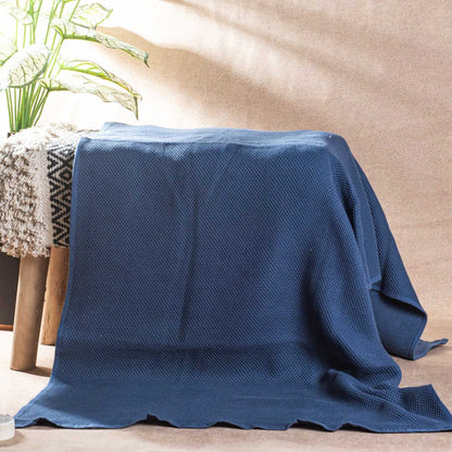 Deep Blue Textured Cotton Bath Towel – 76 × 163 cm
