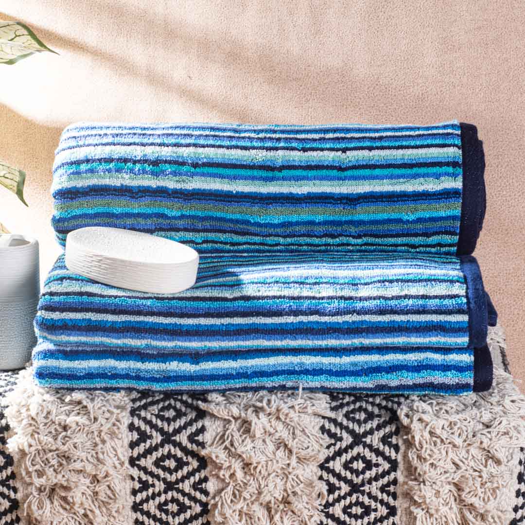 Aqua Marine Striped Cotton Towel – 79 × 158 cm-SHADE-2