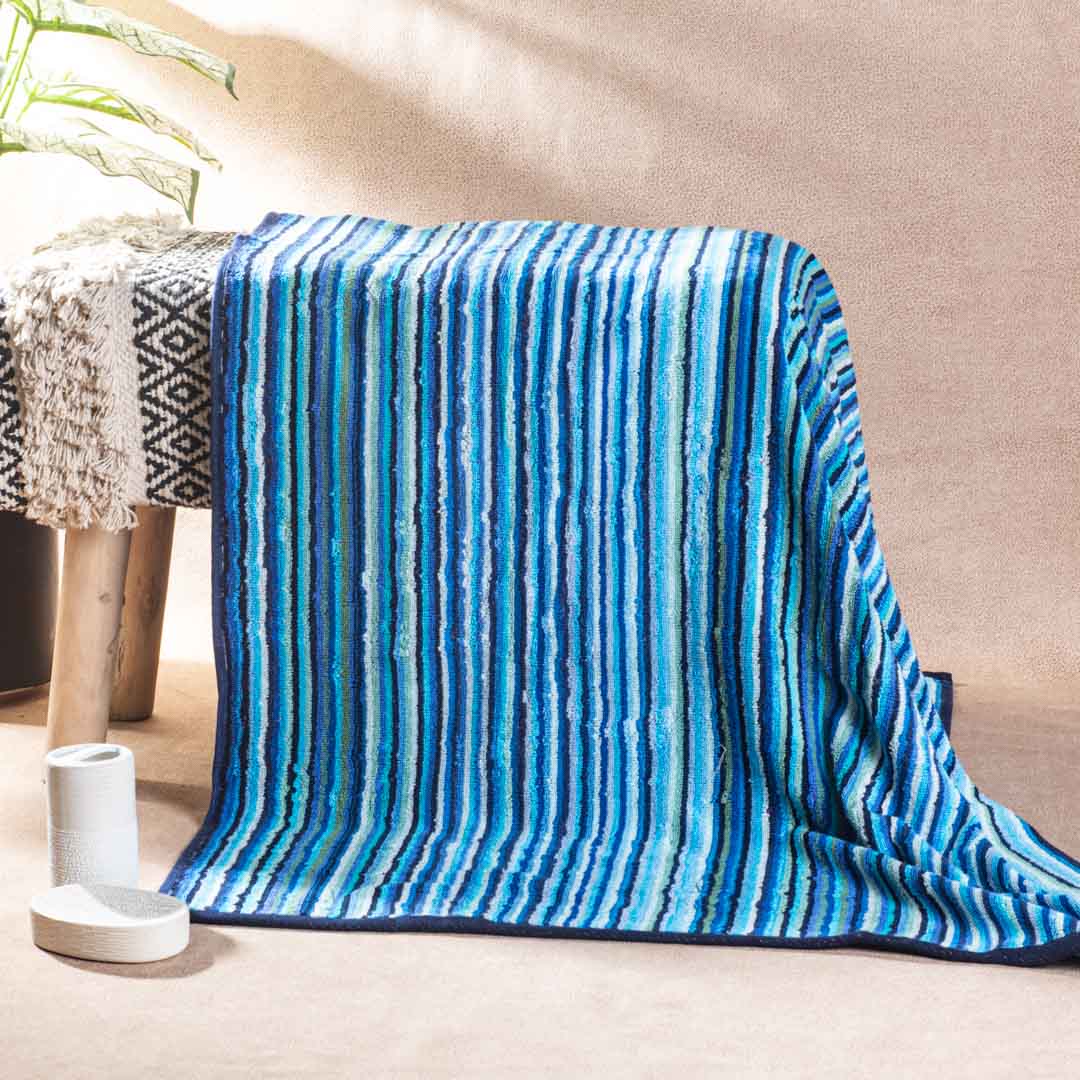 Aqua Marine Striped Cotton Towel – 79 × 158 cm-SHADE-2