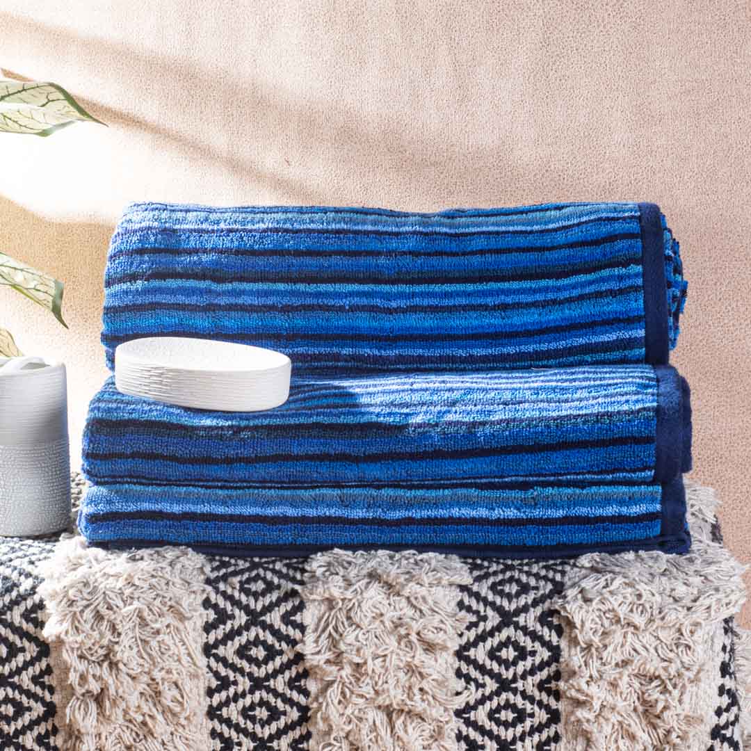 Deep Ocean Stripe Cotton Bath Towel – 79 × 158 cm-SHADE-3