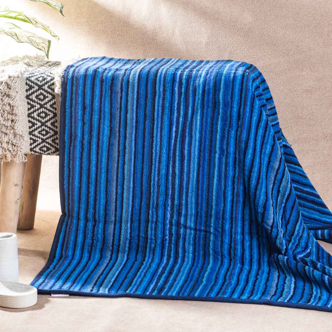 Deep Ocean Stripe Cotton Bath Towel – 79 × 158 cm-SHADE-3