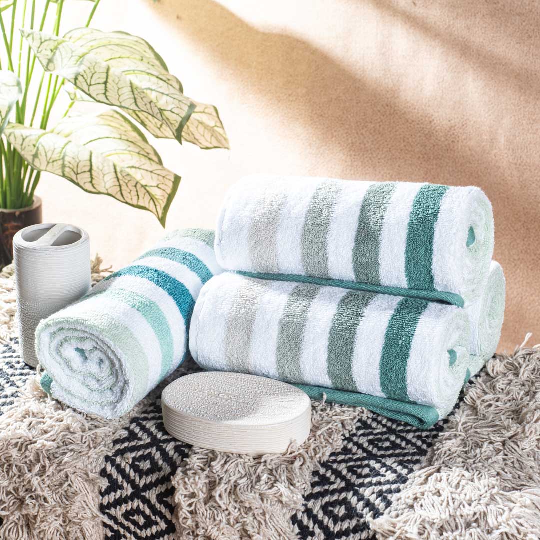 Soft Touch Sage Stripe Cotton Towel – 42 × 75 cm - DGN-1