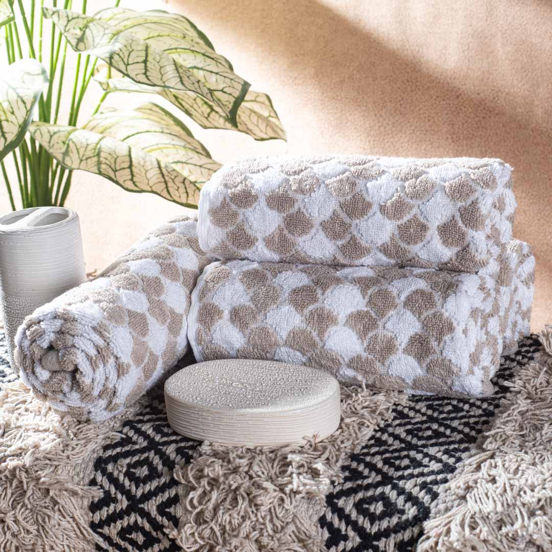 Beige Mosaic Texture Cotton Towel – 42 × 75 cm-DGN-2