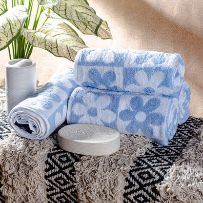 Powder Blue Floral Design Cotton Towel – 42 × 75 cm-DGN-4