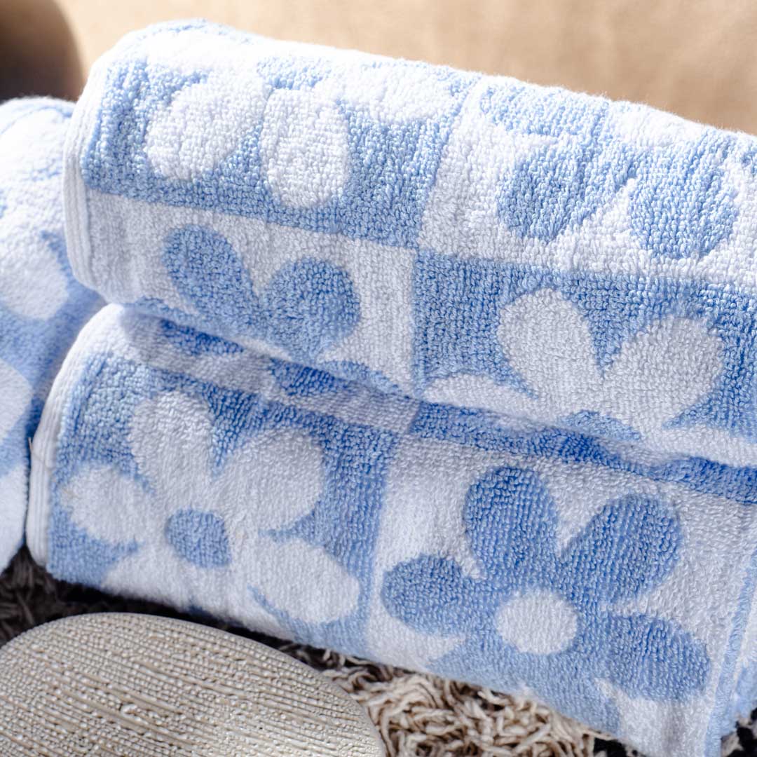 Powder Blue Floral Design Cotton Towel – 42 × 75 cm-DGN-4