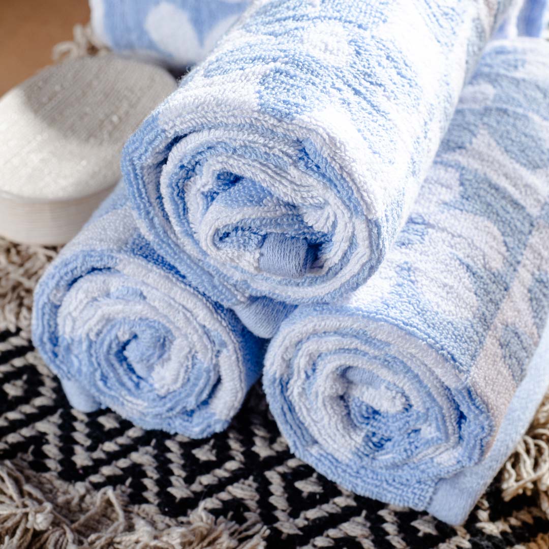 Powder Blue Floral Design Cotton Towel – 42 × 75 cm-DGN-4