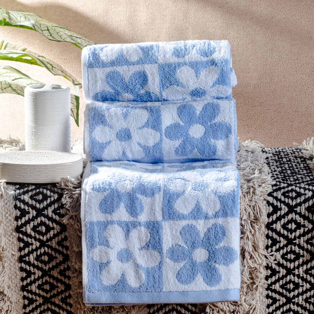 Powder Blue Floral Design Cotton Towel – 42 × 75 cm-DGN-4