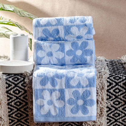 Powder Blue Floral Design Cotton Towel – 42 × 75 cm-DGN-4