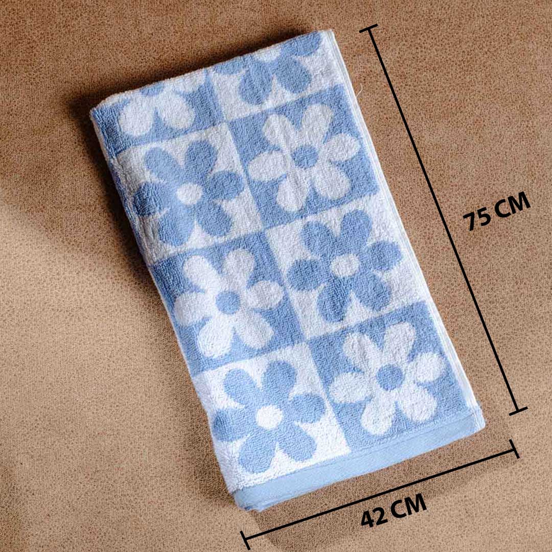 Powder Blue Floral Design Cotton Towel – 42 × 75 cm-DGN-4