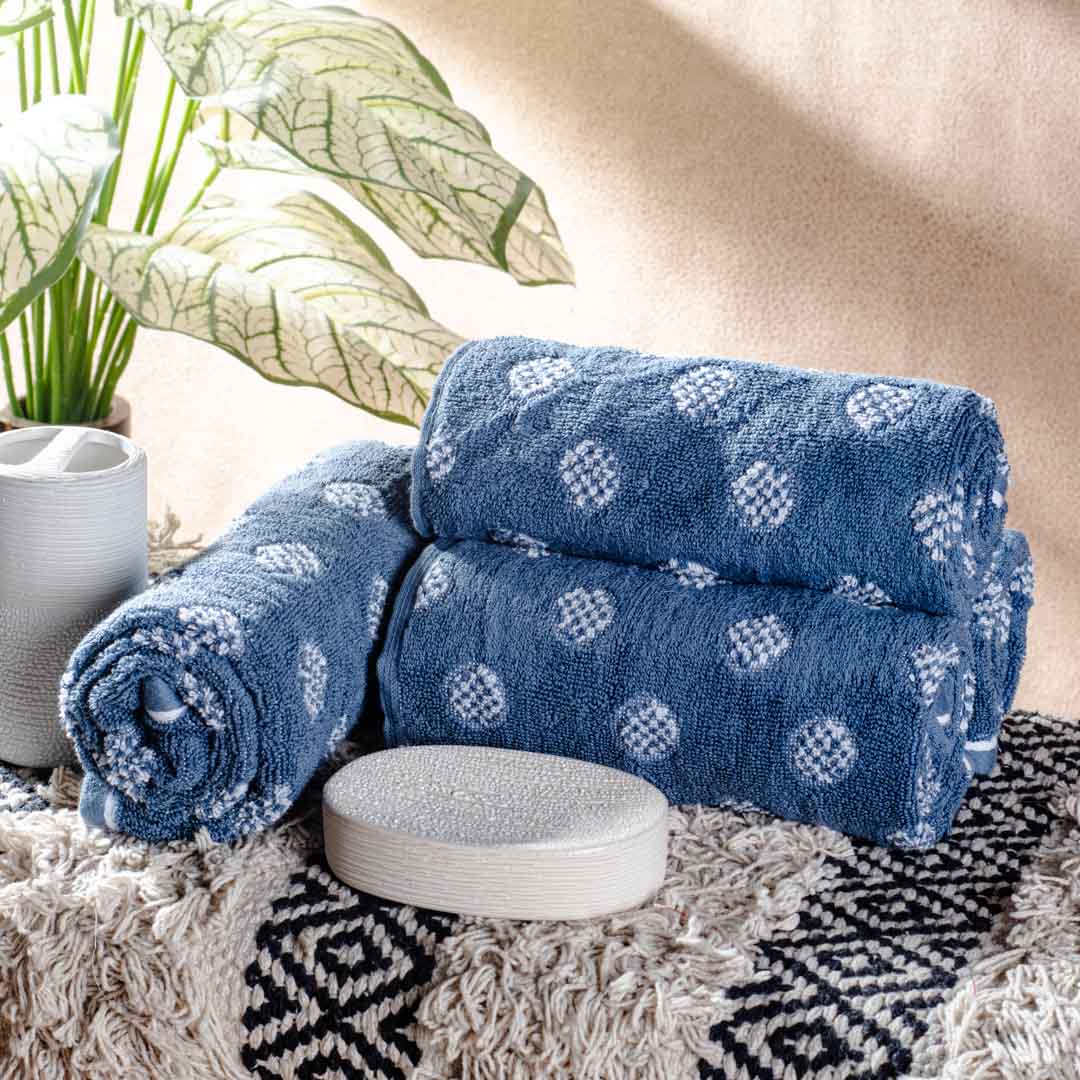 Indigo Spot Design Cotton Towel – 42 × 75 cm-DGN-5