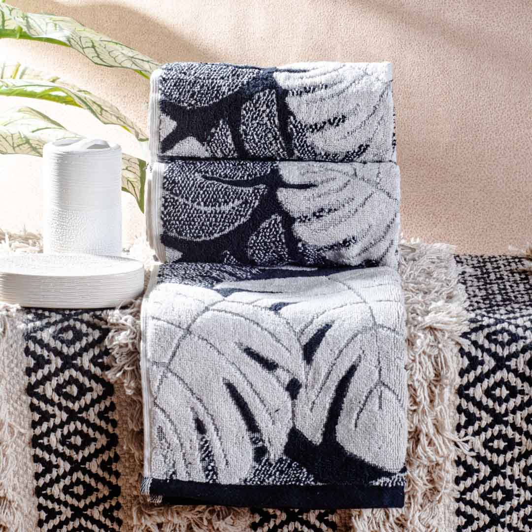 Graphite Leaf Design Cotton Towel – 42 × 75 cm-DGN-6