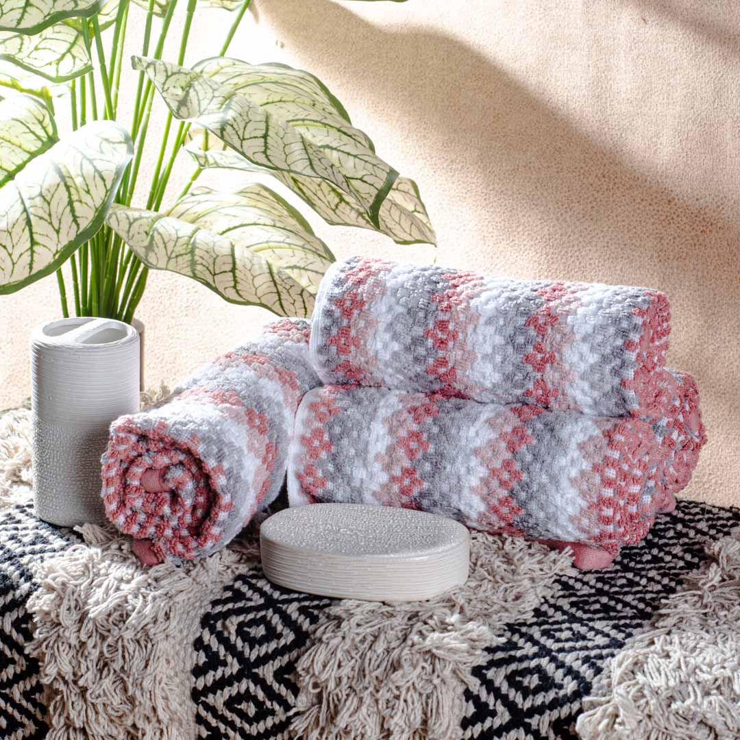 Coral Mist Textured Cotton Towel – 42 × 75 cm-DGN-7