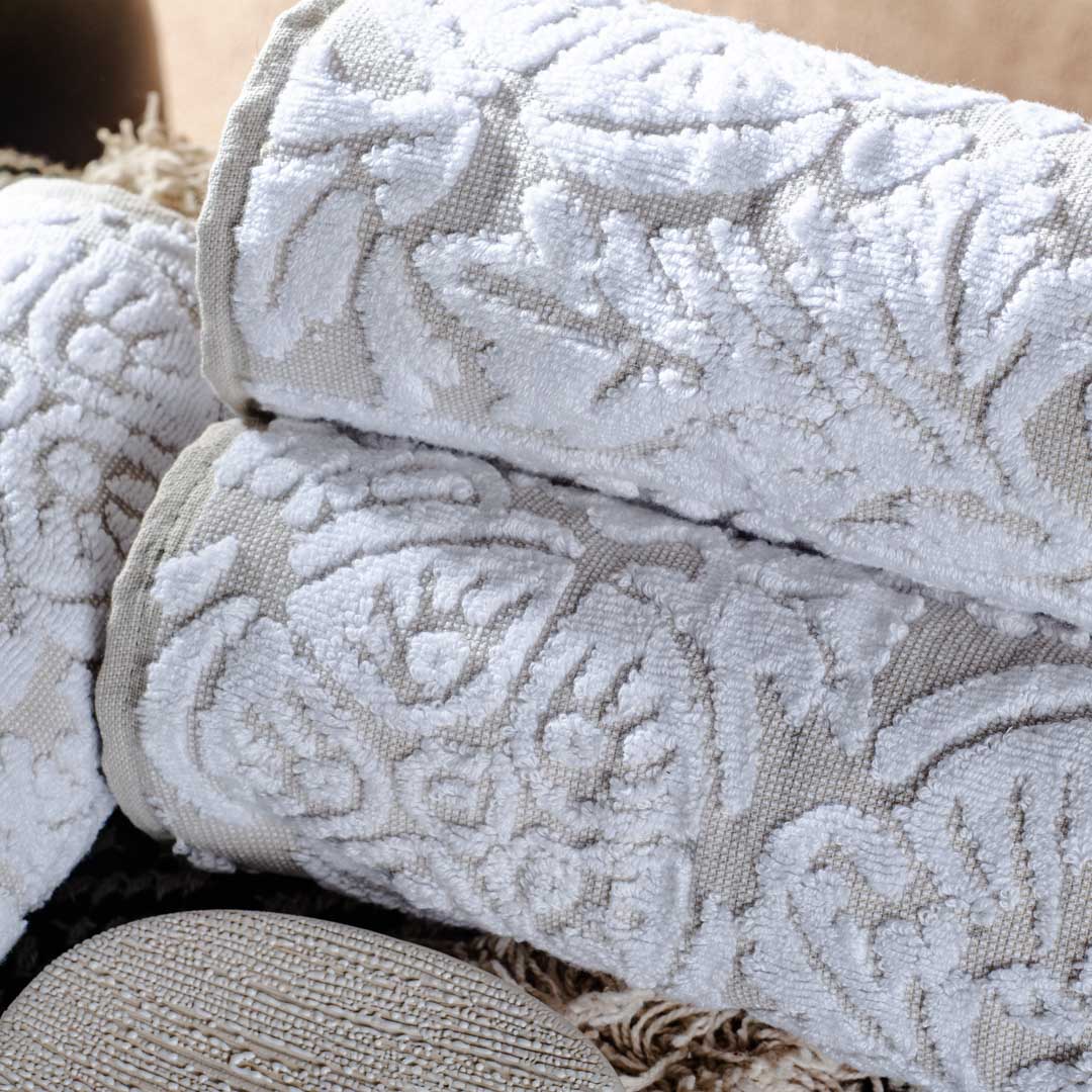 Ivory Embossed Floral Cotton Towel – 42 × 75 cm-DGN-9