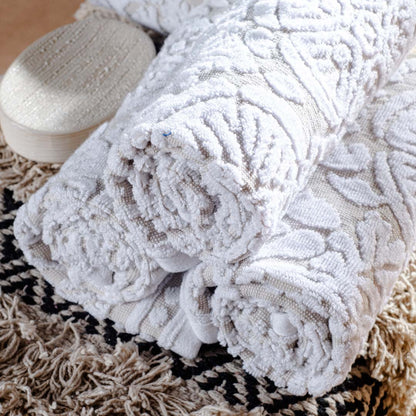 Ivory Embossed Floral Cotton Towel – 42 × 75 cm-DGN-9