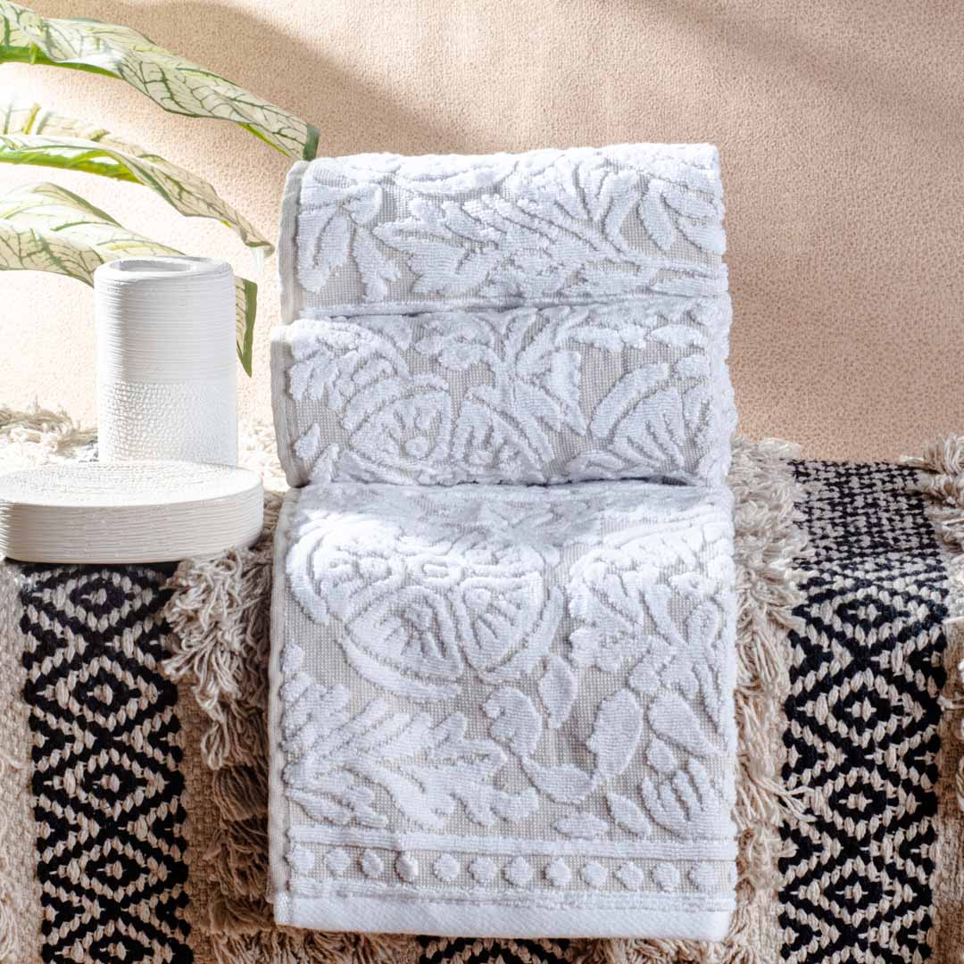 Ivory Embossed Floral Cotton Towel – 42 × 75 cm-DGN-9