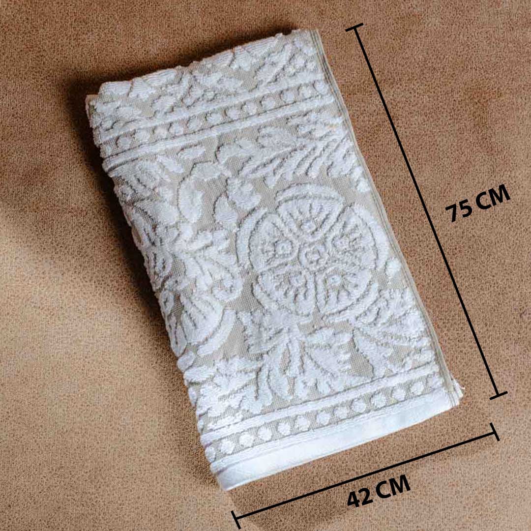 Ivory Embossed Floral Cotton Towel – 42 × 75 cm-DGN-9