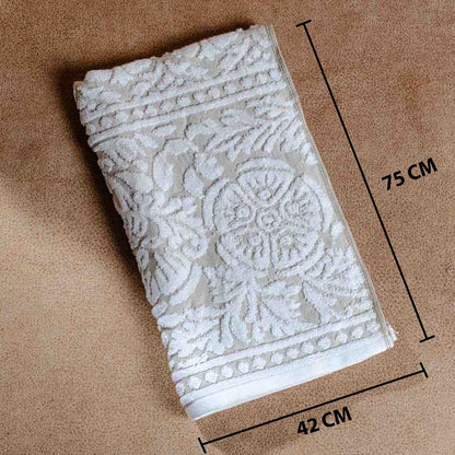 Ivory Embossed Floral Cotton Towel – 42 × 75 cm-DGN-9