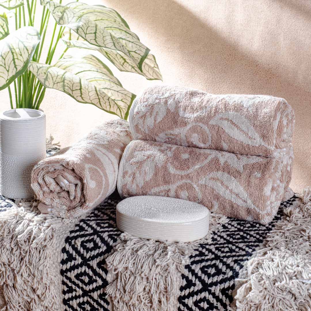 Sandstone Floral Textured Cotton Towel – 42 × 75 cm-DGN-10