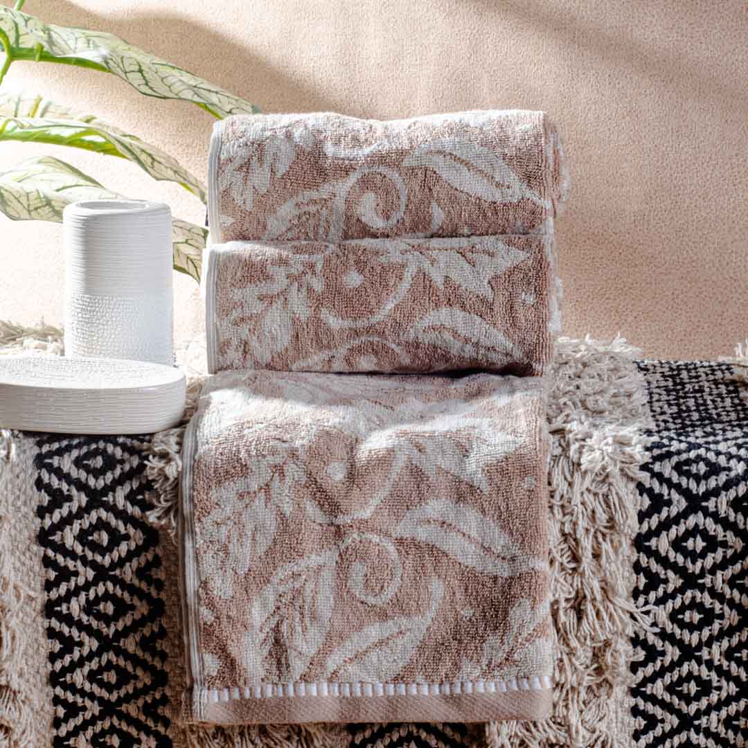 Sandstone Floral Textured Cotton Towel – 42 × 75 cm-DGN-10