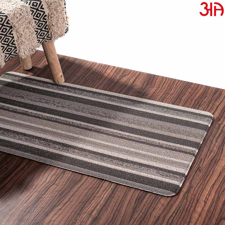 Light Grey Hoopla stripe Pvc Front Anti Skid Mat (51x99) CM