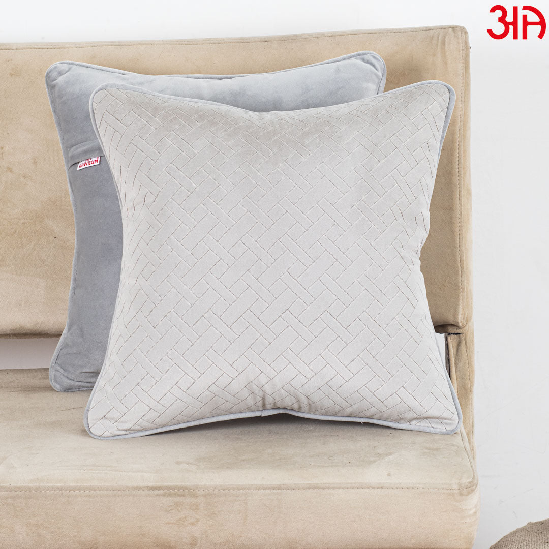 Soft Grey Herringbone Stitch Velvet Cushion – 16 × 16 in