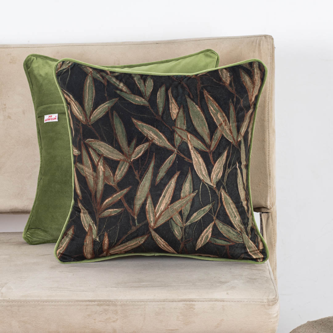 Olive Leaf Velvet Cushion – 16 × 16 in-DGN-23