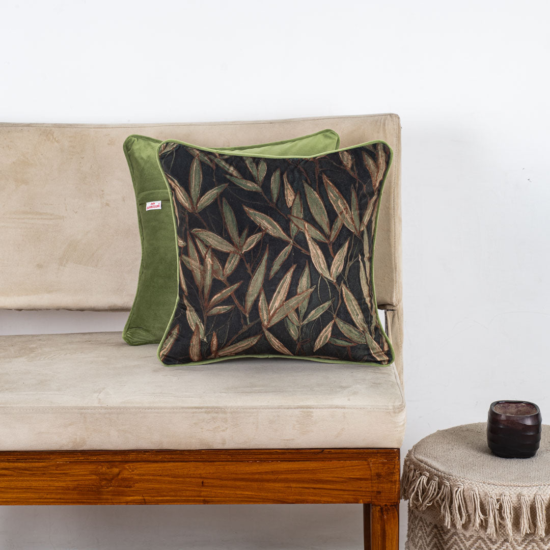 Olive Leaf Velvet Cushion – 16 × 16 in-DGN-23