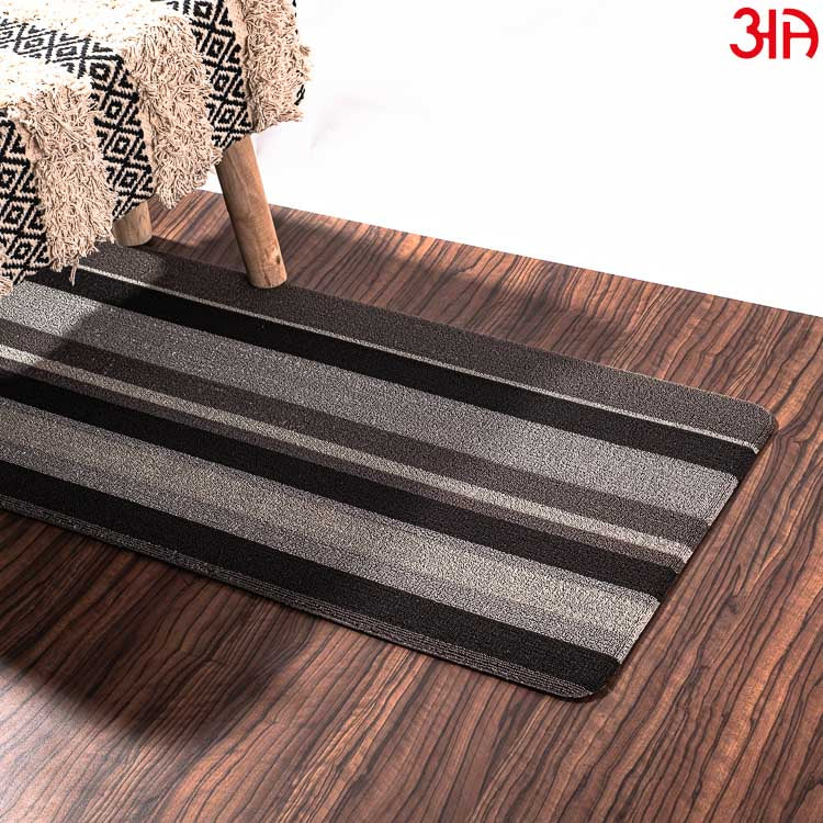 Black And Grey Hoopla stripe Pvc Front Anti Skid Mat (51x99) CM