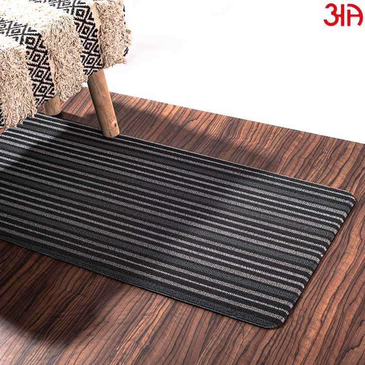 Excess Grey Hoopla stripe Pvc Front Anti Skid Mat (51x99) CM