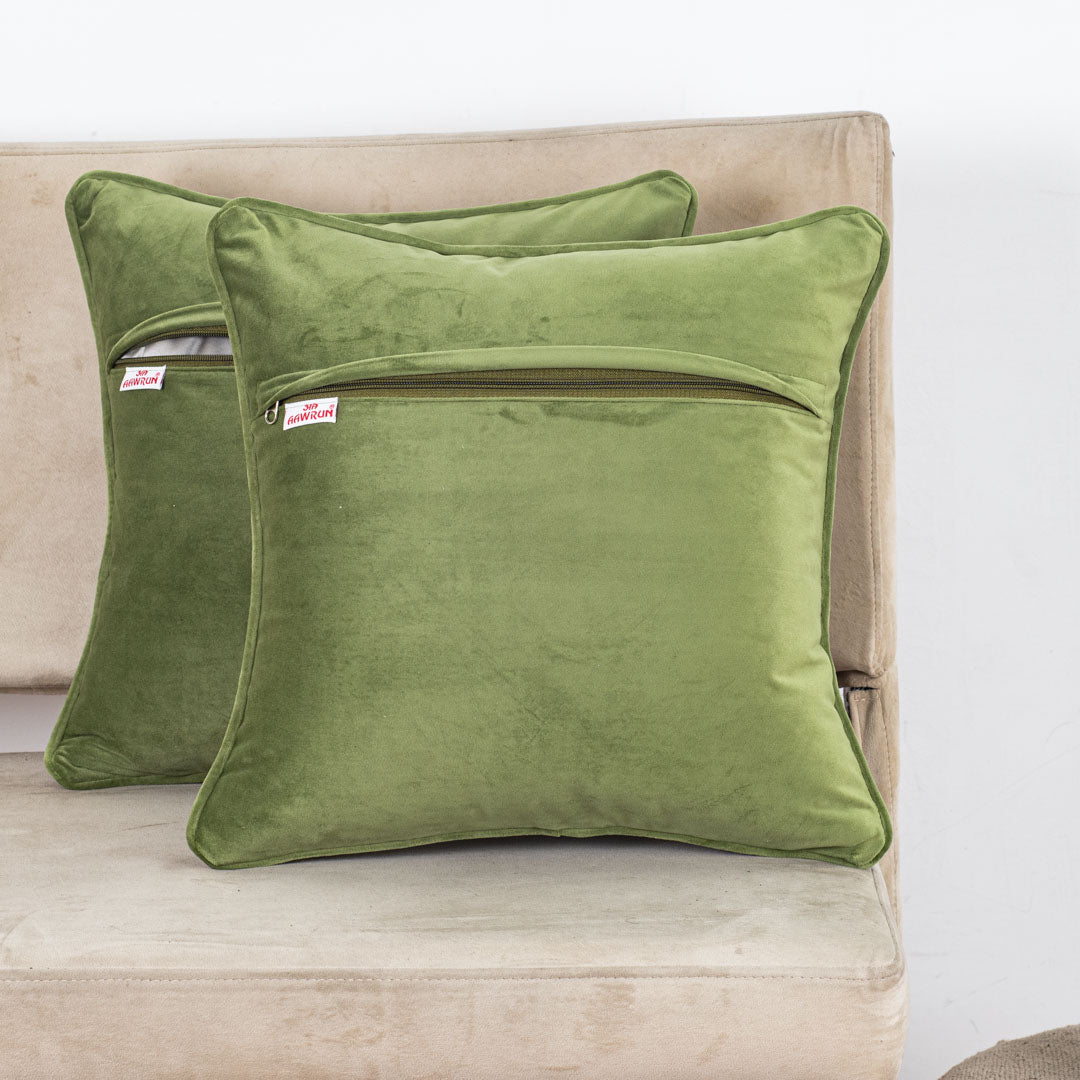 Olive Leaf Velvet Cushion – 16 × 16 in-DGN-23