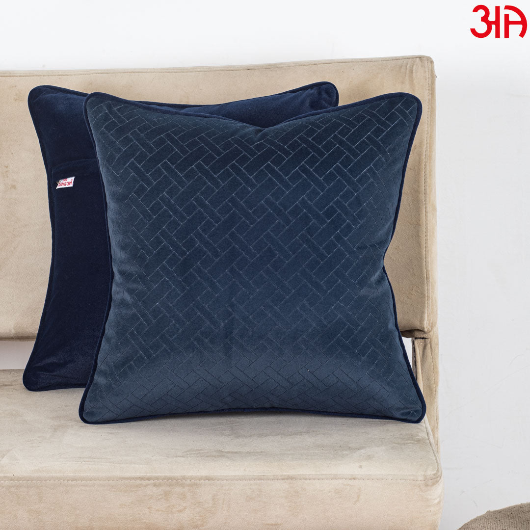 Navy Blue Chevron Weave Velvet Cushion – 16 × 16 in